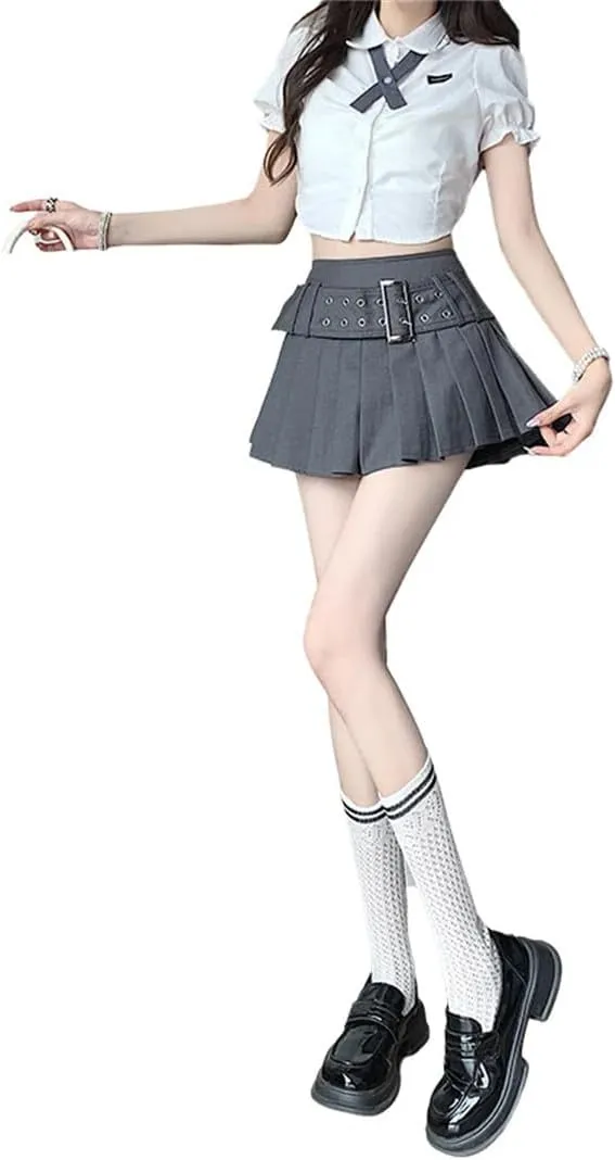 Women's A-Line Pleated Skirt Mini Skirts Harajuku Vintage Aesthetic Skirt