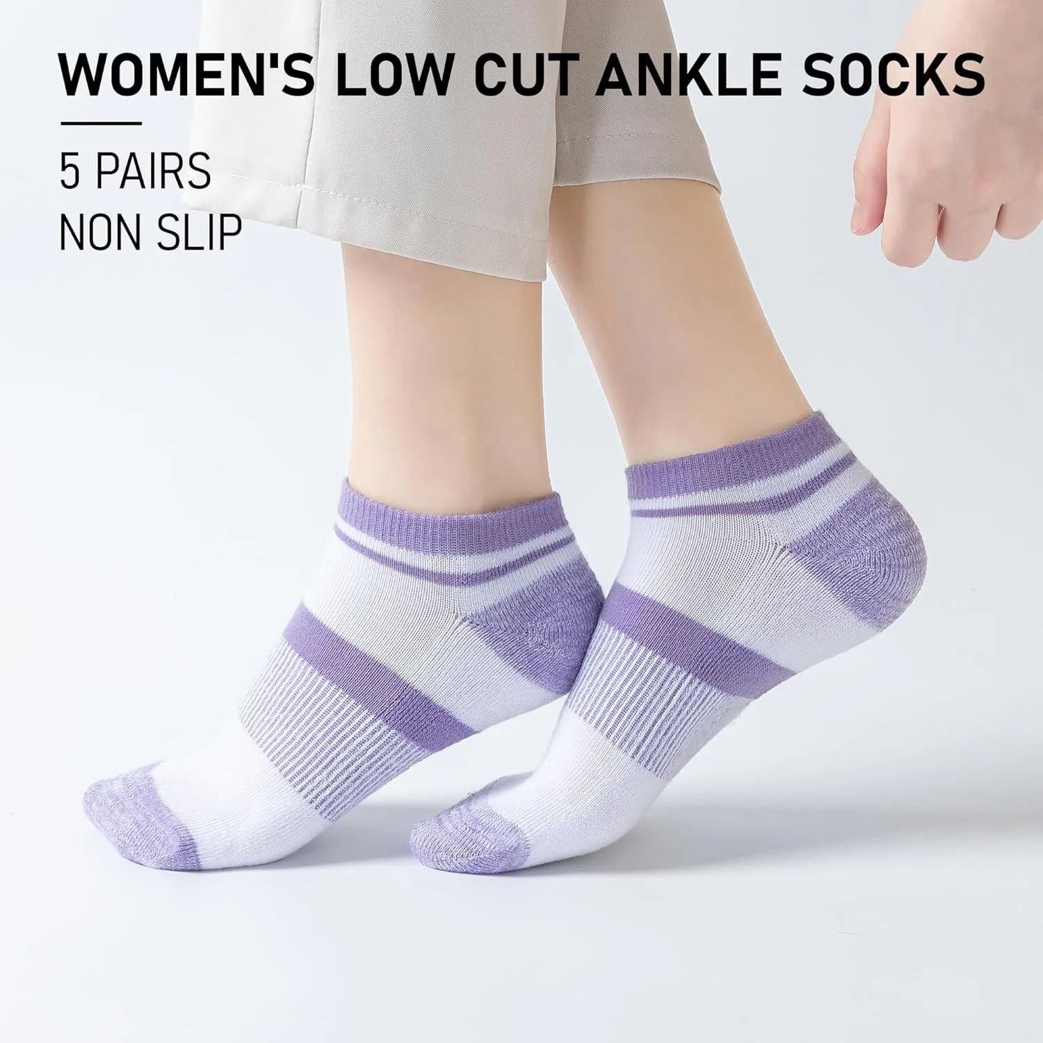 Womens Ankle Socks No Show Low Cut Socks 5 Pairs Seamless Lightweight Non Slip Cushioned Casual Socks for Women