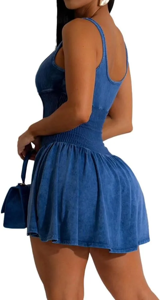 Women's Backless Flare Halter Short Dress Sleeveless A Line Mini Bodycon Y2K Dresses