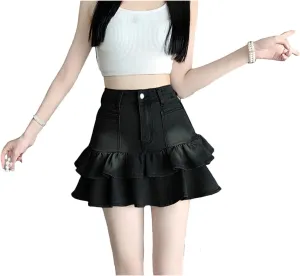 Women's Blue A-Line Pleated Denim Skirt Aesthetic Vintage Mini Jean Skirts