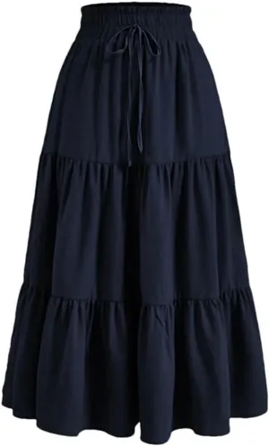 Women's Boho Vintage Floral Print Maxi Skirt Elastic High Waist Pleated Flowy A Line Long Skirts