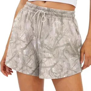 Womens Camo Sweat Shorts Maple Leaf Print Drawstring Elastic High Waist Lounge Camouflage Workout Shorts with Pockets