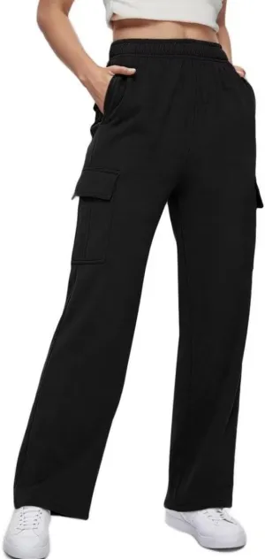 Womens Cargo Sweatpants Baggy Wide Leg Pants Warm Elastic High Waist Joggers Fall Track Lounge Trousers with Pockets