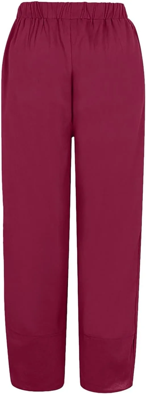 Women's Cotton Linen Casual Pants Summer Elastic High Waist Palazzo Trousers Loose Comfy Beach Trousers Sweatpants