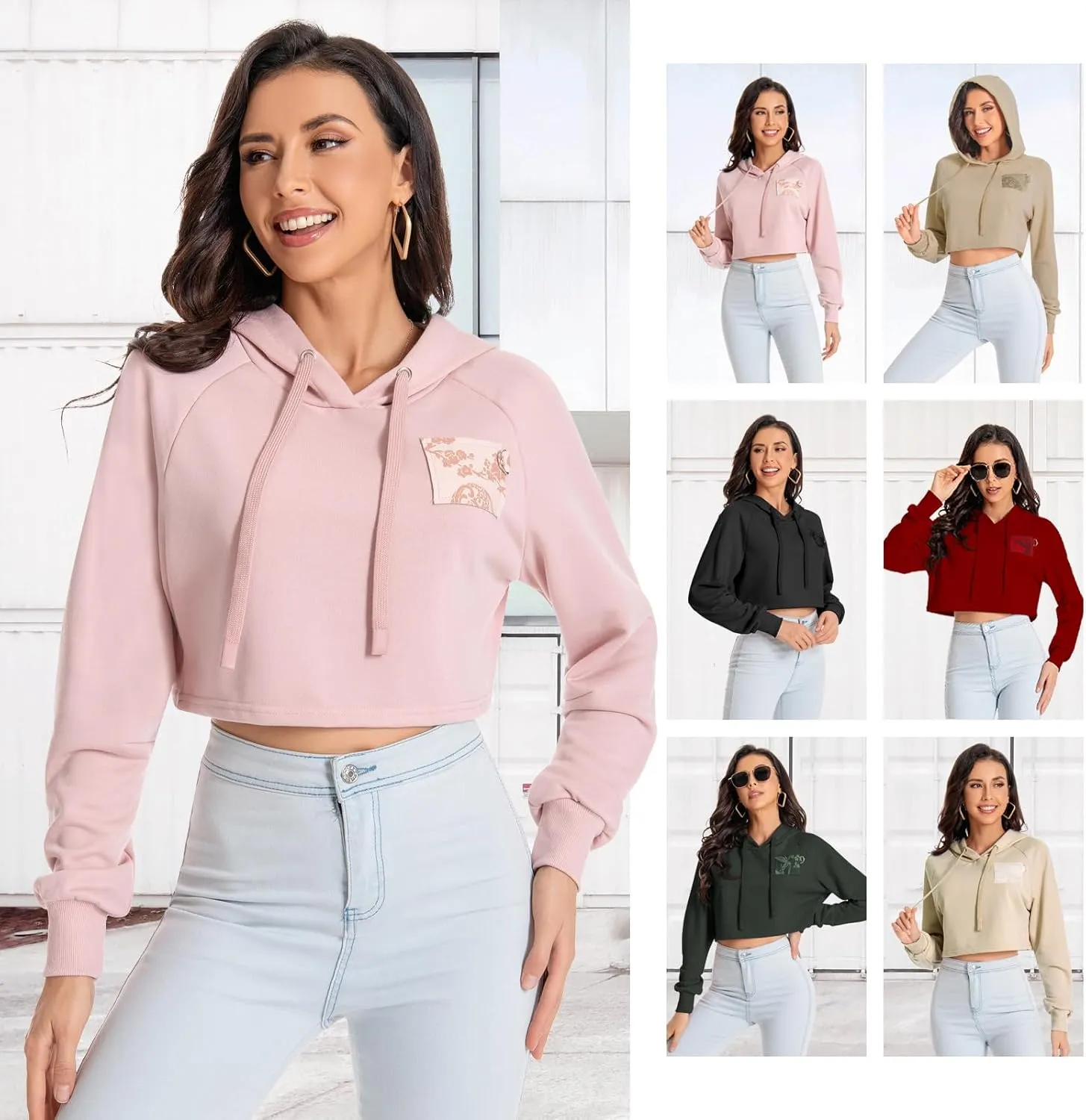 Women's Cropped Hoodie Long Sleeves Crop Top Sweatshirt with Hooded, 2024 Trendy Y2K Hoodies for Women Navel Exposed