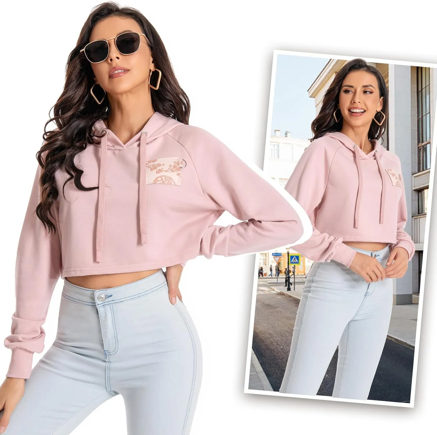 Women's Cropped Hoodie Long Sleeves Crop Top Sweatshirt with Hooded, 2024 Trendy Y2K Hoodies for Women Navel Exposed