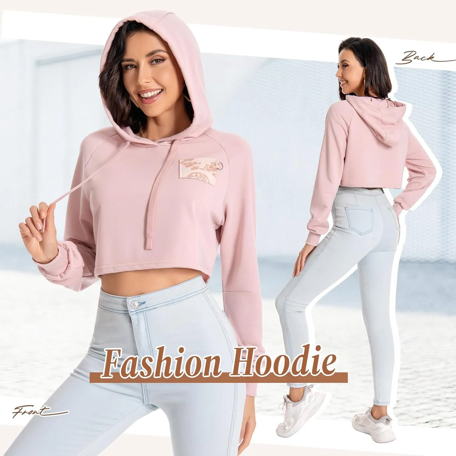 Women's Cropped Hoodie Long Sleeves Crop Top Sweatshirt with Hooded, 2024 Trendy Y2K Hoodies for Women Navel Exposed