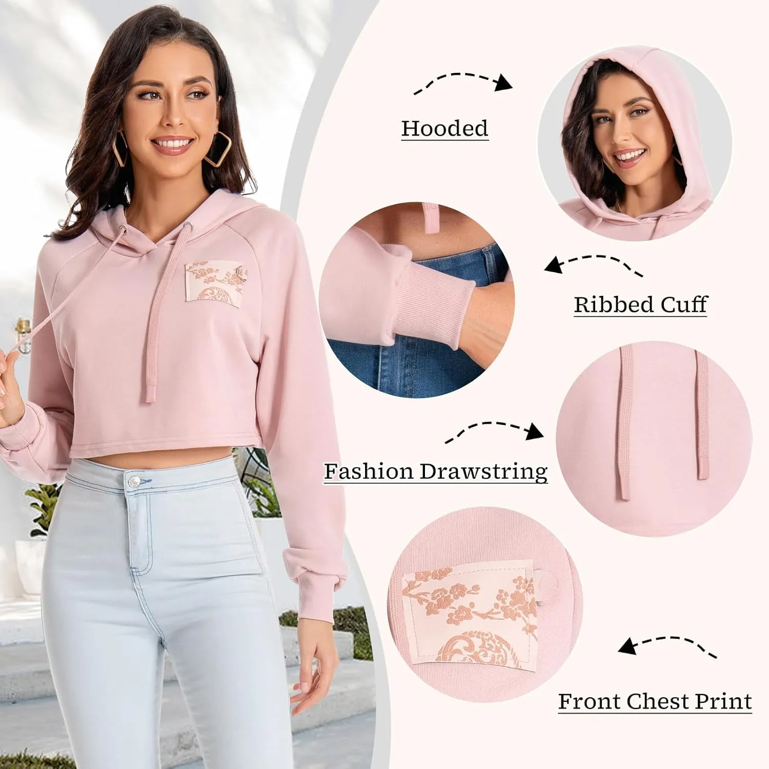 Women's Cropped Hoodie Long Sleeves Crop Top Sweatshirt with Hooded, 2024 Trendy Y2K Hoodies for Women Navel Exposed