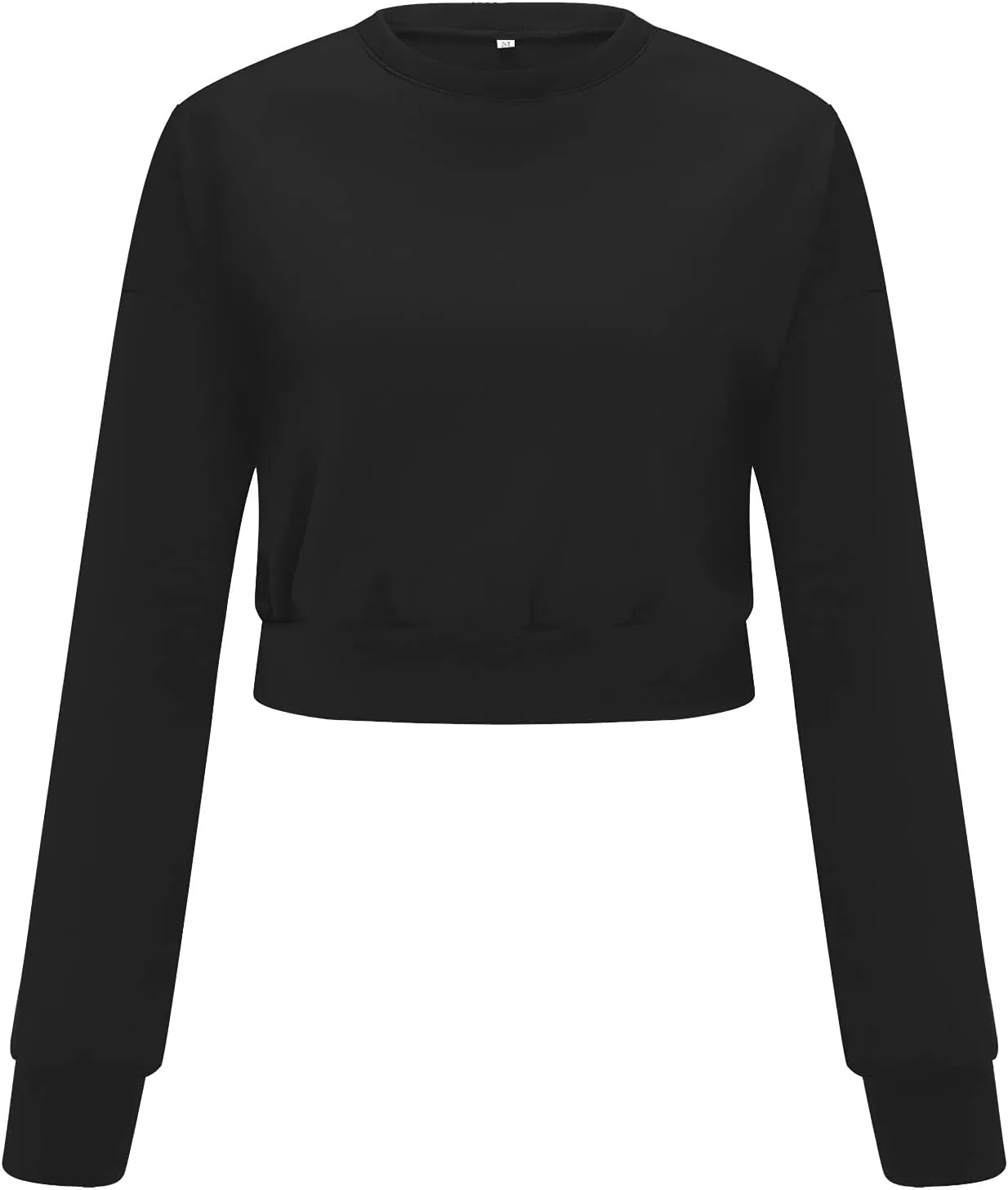 Women's Cropped Sweatshirt Crew Neck Long Sleeve Drop Shoulder Pullover Tops Lightweight Casual Loose Cropped T-Shirts