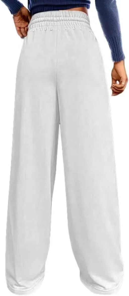 Women's Drawstring Elastic High Waist Wide Leg Sweatpants Trendy Lounge Pants Fall Fashion Trousers with Pockets