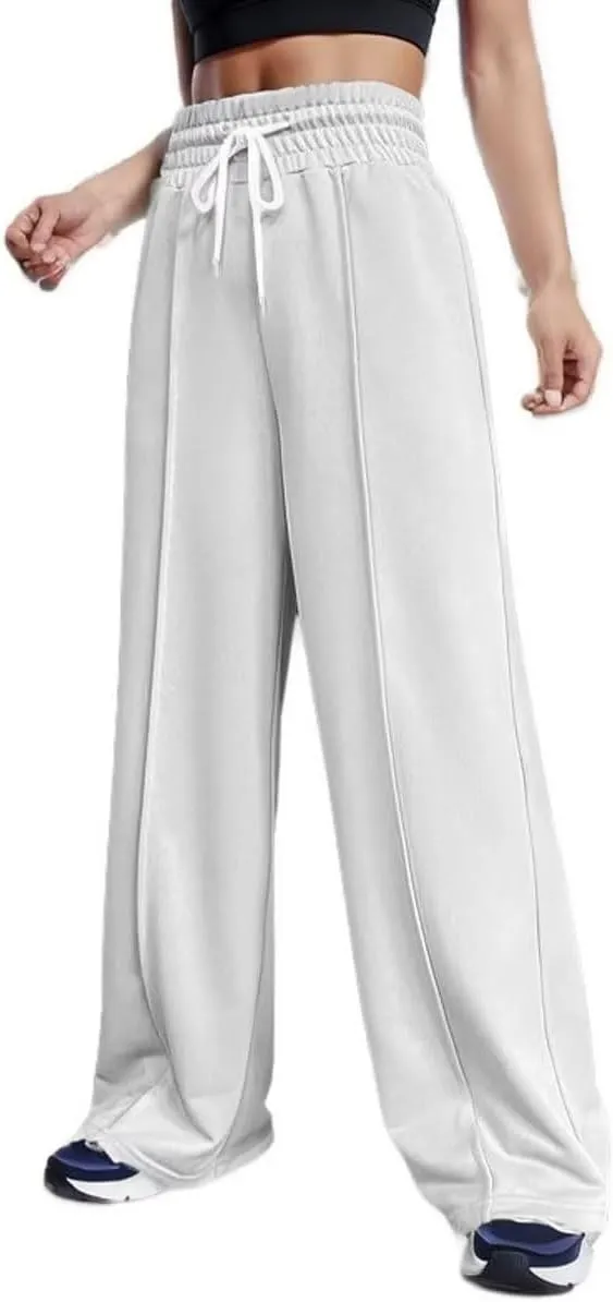 Women's Drawstring Elastic High Waist Wide Leg Sweatpants Trendy Lounge Pants Fall Fashion Trousers with Pockets