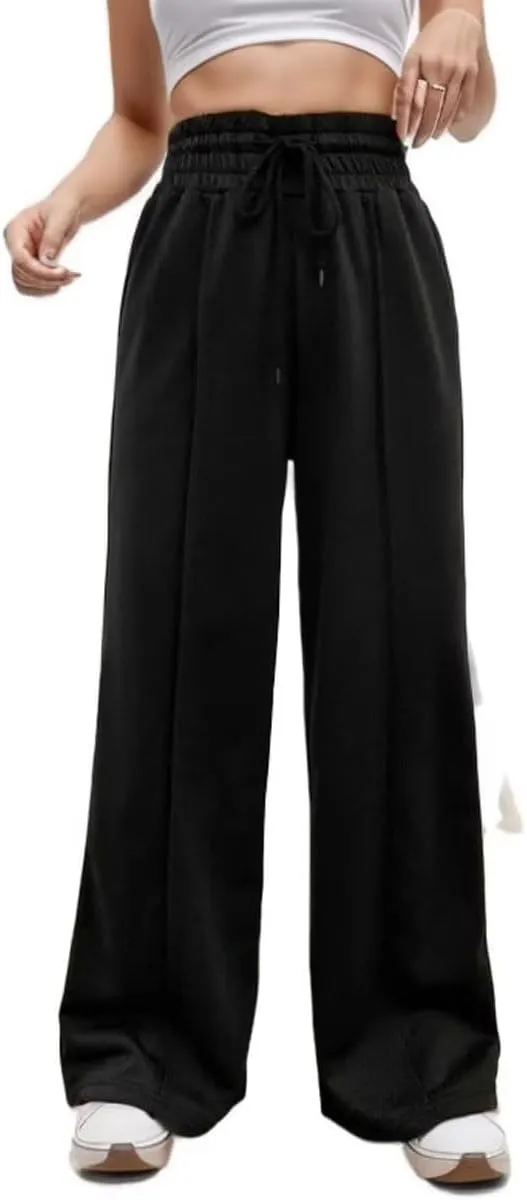 Women's Drawstring High Waisted Wide Leg Long Pants Casual Sweats Pants Cotton 2023 Athletic Trousers with Pockets
