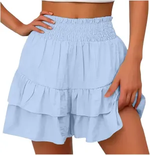 Women's Flowy Shorts Ruffle High Waisted Mini Skirts Casual Summer Teen Gilrs Tennis Shorts with Floral Pleated Hem