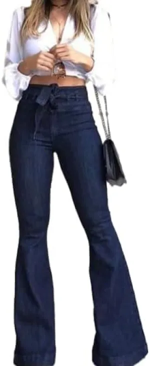 Women's High Waisted Bell Bottom Flare Jeans Vintage Stretch Bootcut Denim Pants Y2K Trouser with Belt