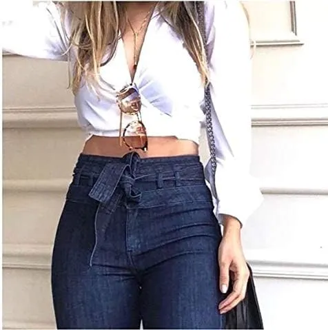 Women's High Waisted Bell Bottom Flare Jeans Vintage Stretch Bootcut Denim Pants Y2K Trouser with Belt