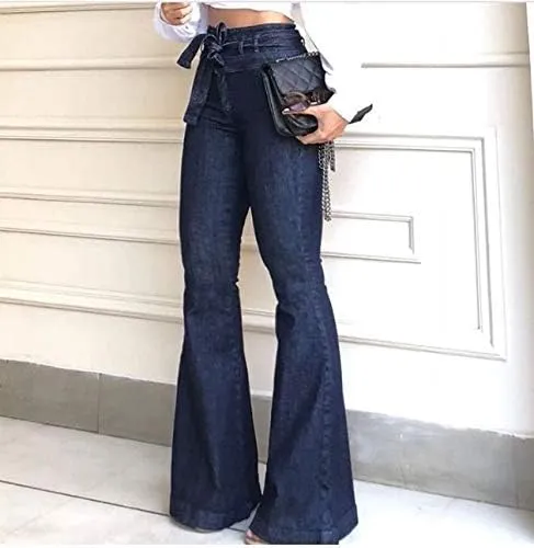 Women's High Waisted Bell Bottom Flare Jeans Vintage Stretch Bootcut Denim Pants Y2K Trouser with Belt
