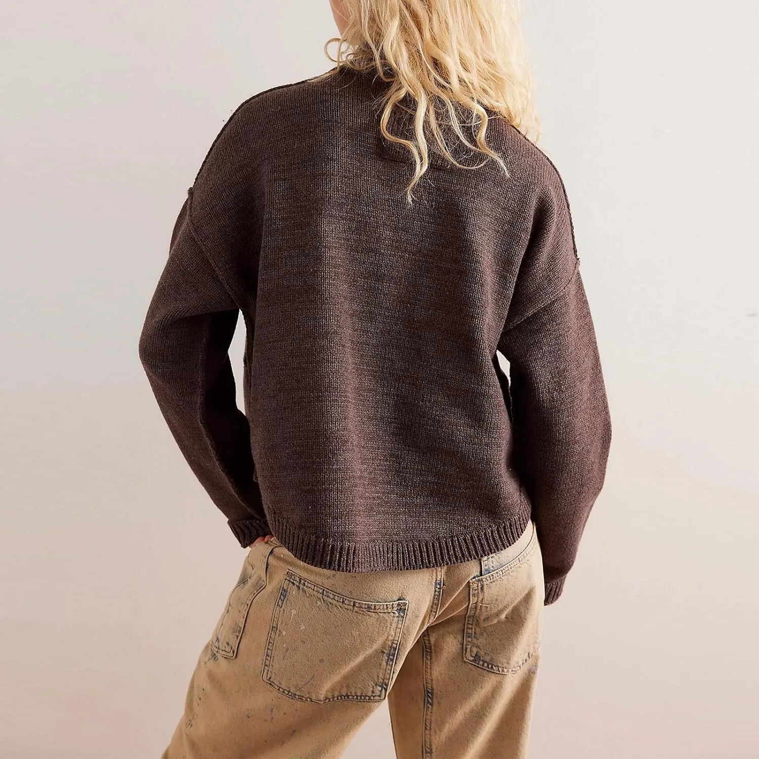 Women's Knitted Cardigans Sweaters Stand Collar Button Sweater Coat Open Front Cardigans Pullover Lightweight Outwear