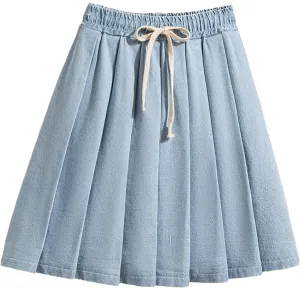 Women's Lace-Up Pleated Skirt Summer Elastic Waist Mini Skirt