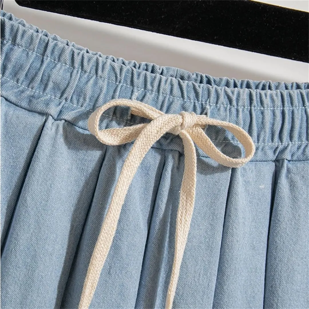 Women's Lace-Up Pleated Skirt Summer Elastic Waist Mini Skirt
