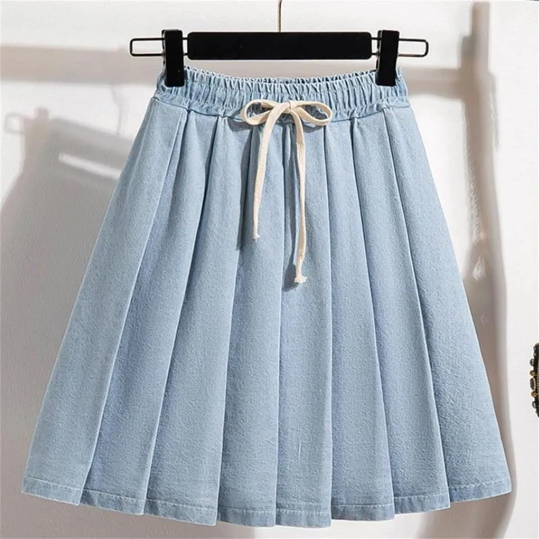 Women's Lace-Up Pleated Skirt Summer Elastic Waist Mini Skirt