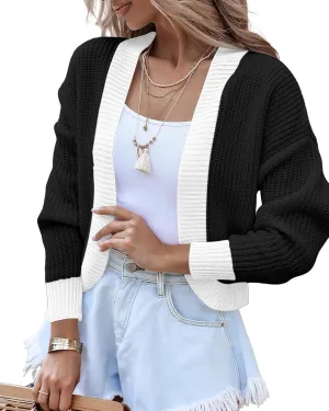 Women's Long Sleeve Open Front Knit Cropped Cardigan Sweaters Casual Drop Shoulder Short Shrugs Sweater Coats