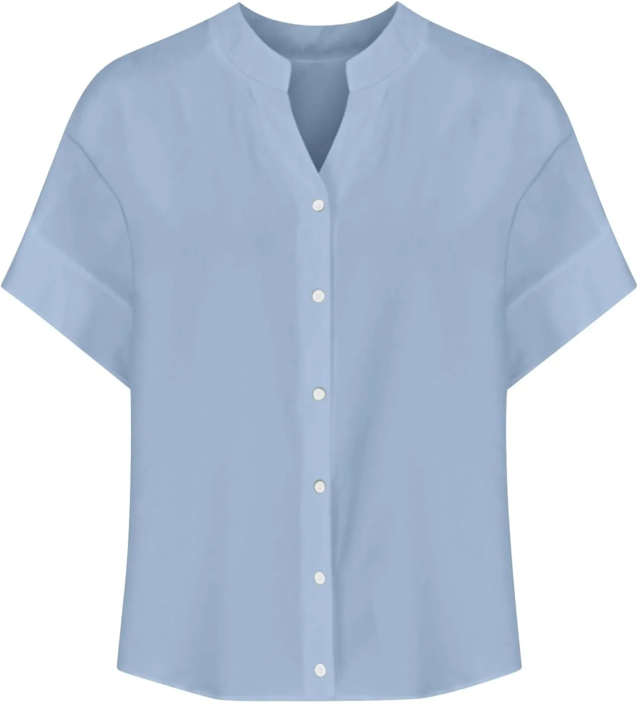 Women's Oversized Button Down Shirts Summer Cotton Linen Blouse V-Neck Short Sleeve Loose Tunic Tops Office Work Tees