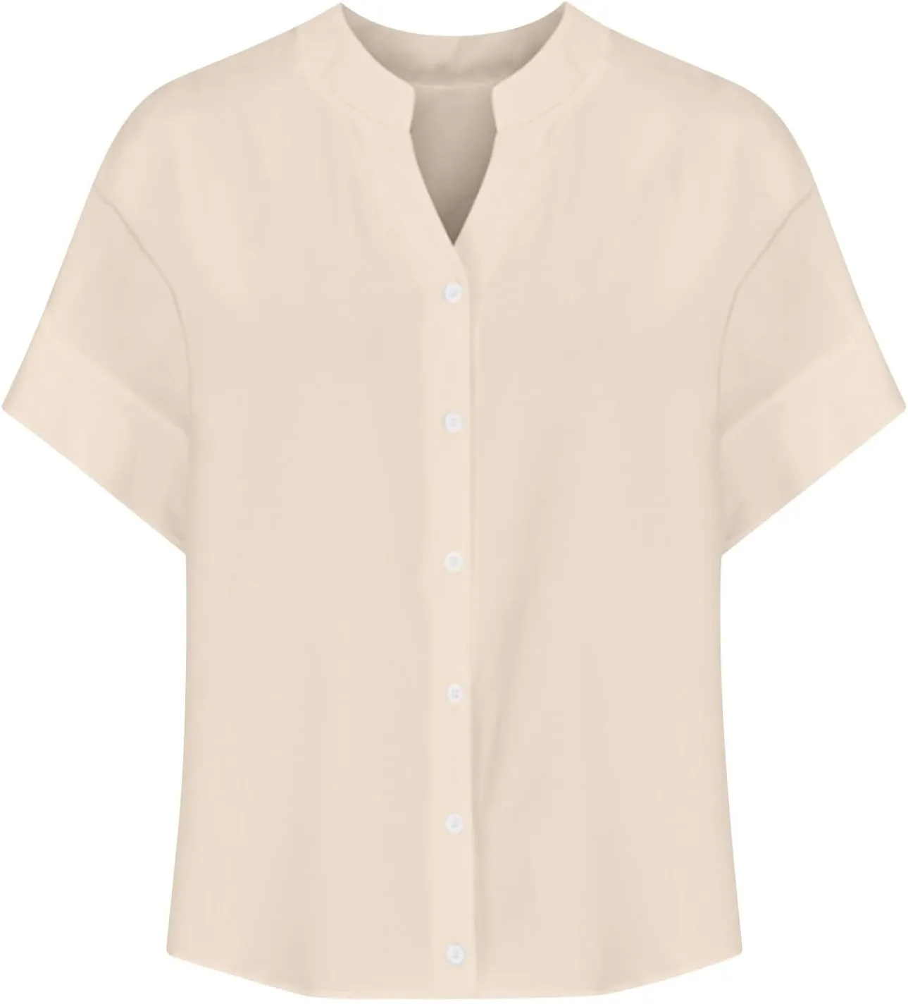 Women's Oversized Button Down Shirts Summer Cotton Linen Blouse V-Neck Short Sleeve Loose Tunic Tops Office Work Tees