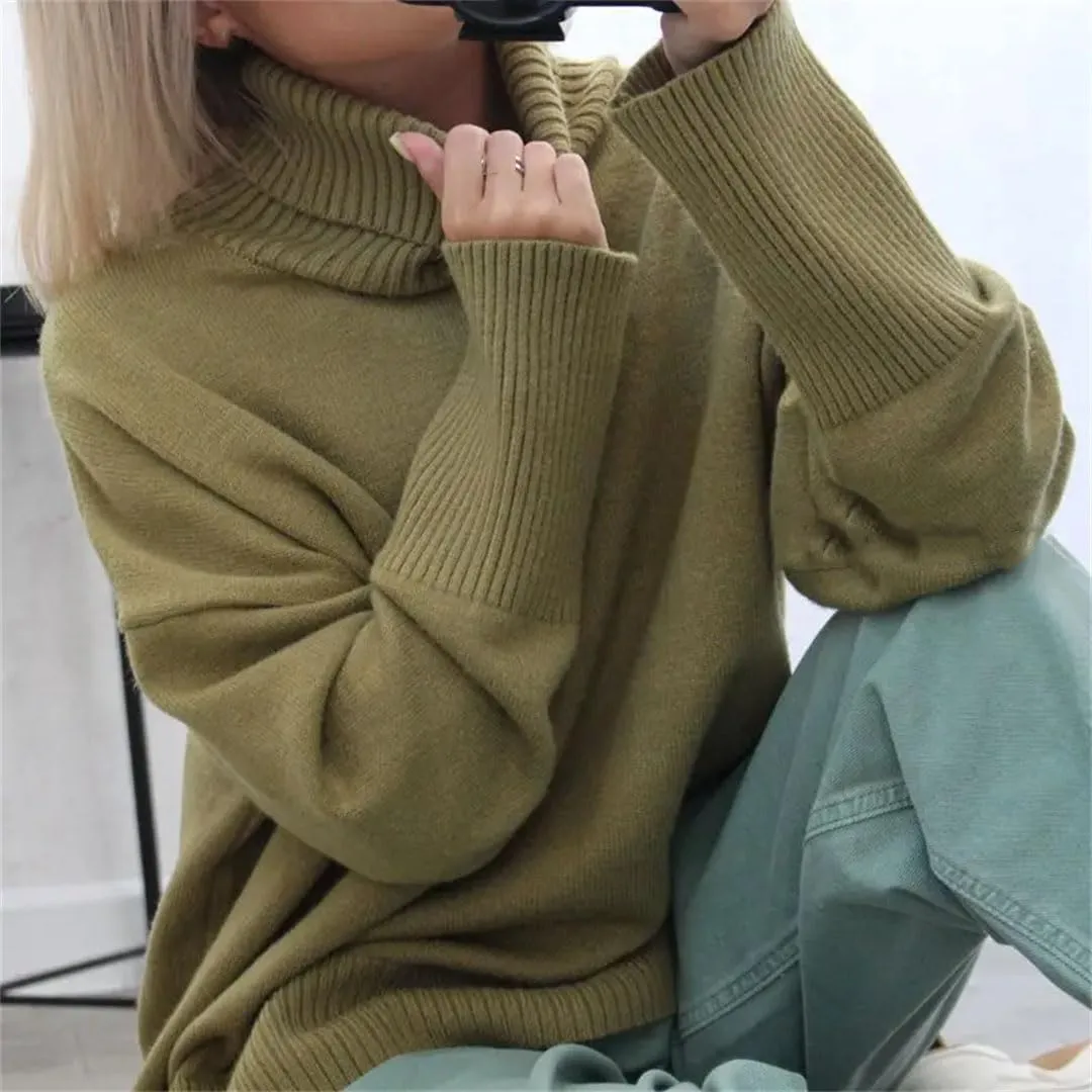 Women's Oversized Cashmere Turtleneck Sweater Chic Loose Fit Knit Pullover Thick Warm Casual Top