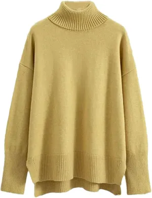 Women's Oversized Cashmere Turtleneck Sweater Chic Loose Fit Knit Pullover Thick Warm Casual Top