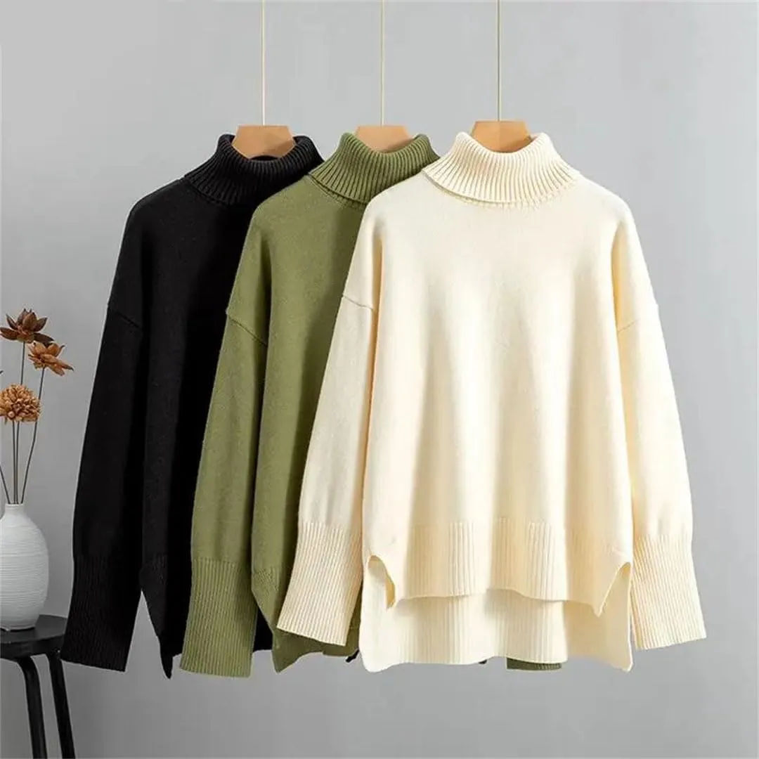 Women's Oversized Cashmere Turtleneck Sweater Chic Loose Fit Knit Pullover Thick Warm Casual Top