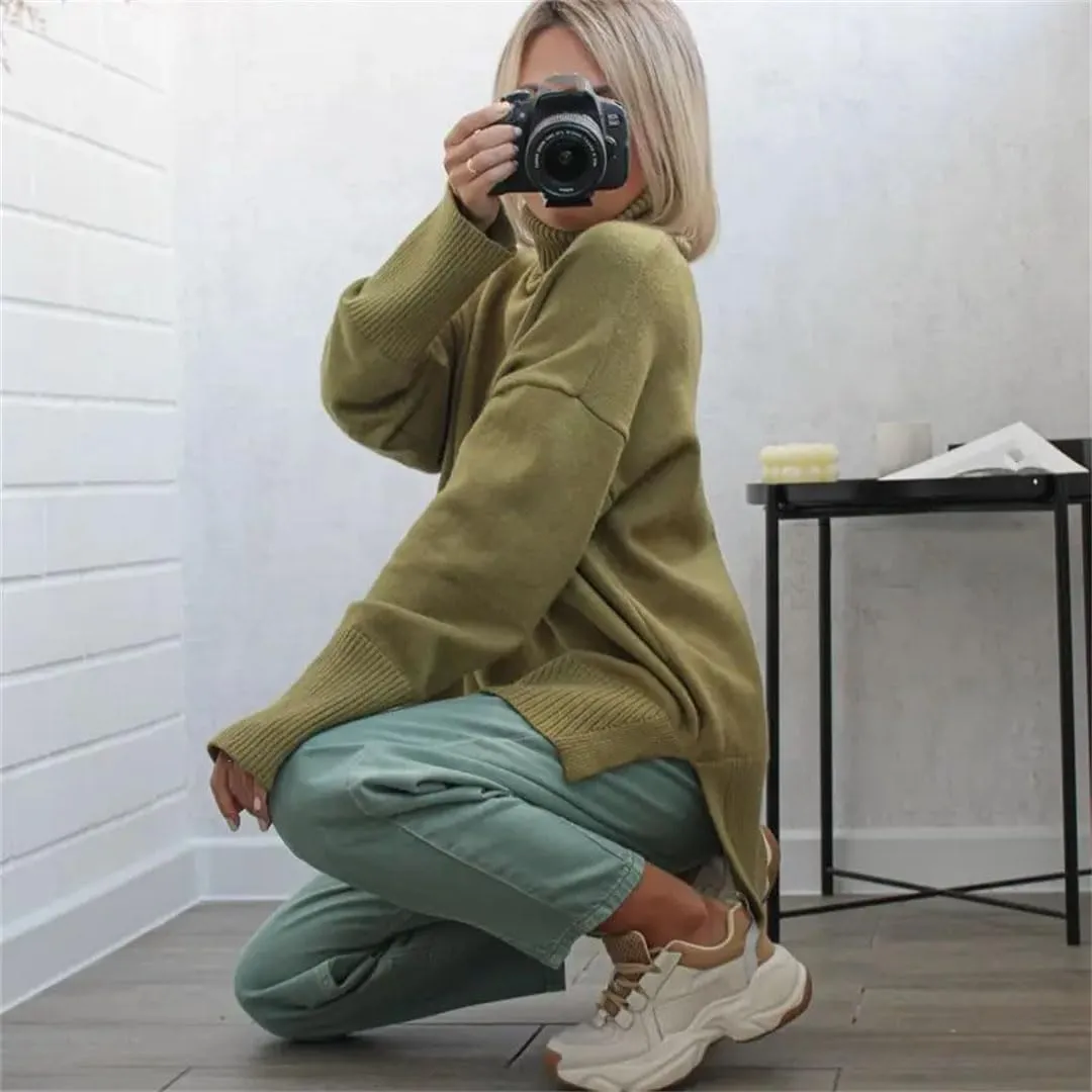 Women's Oversized Cashmere Turtleneck Sweater Chic Loose Fit Knit Pullover Thick Warm Casual Top