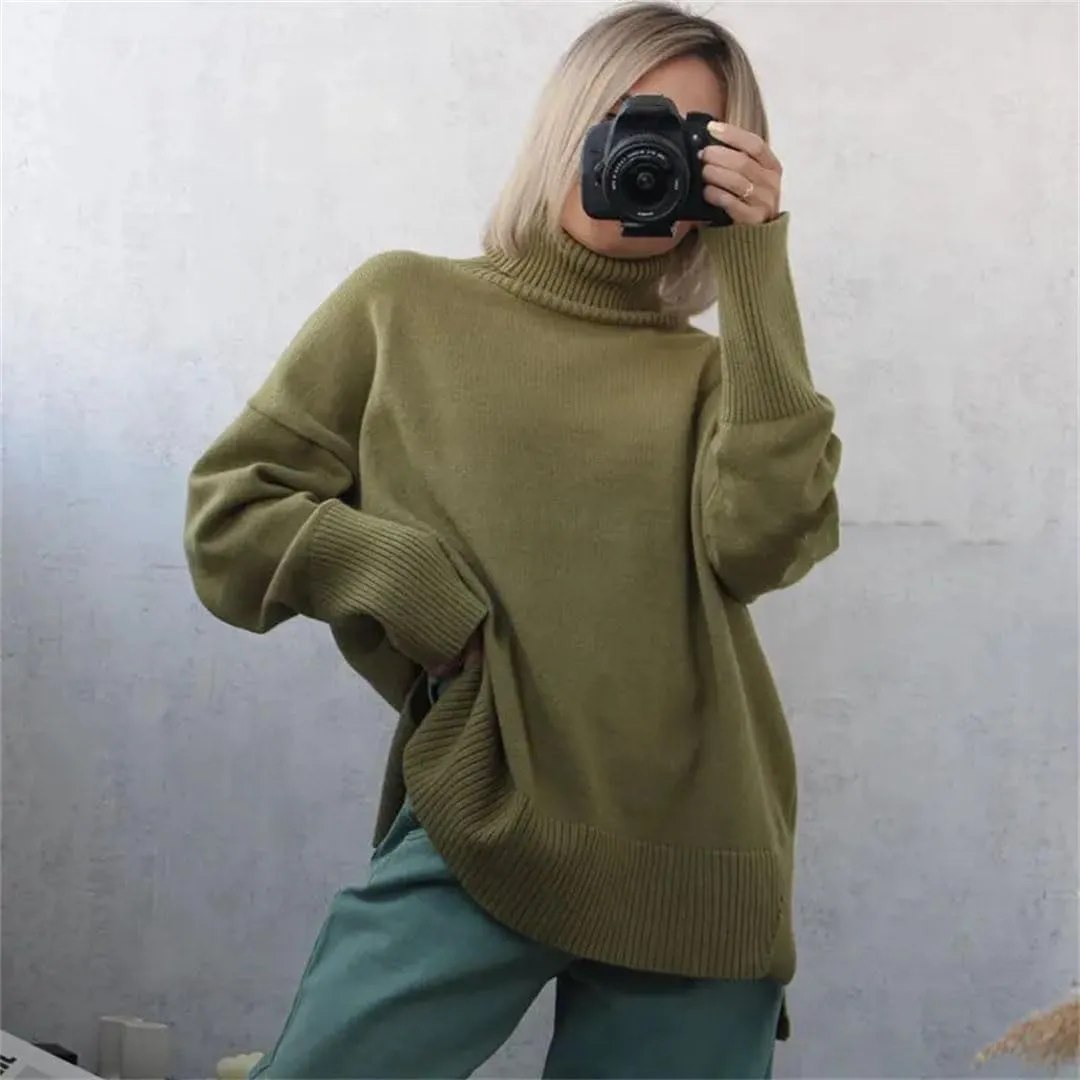 Women's Oversized Cashmere Turtleneck Sweater Chic Loose Fit Knit Pullover Thick Warm Casual Top