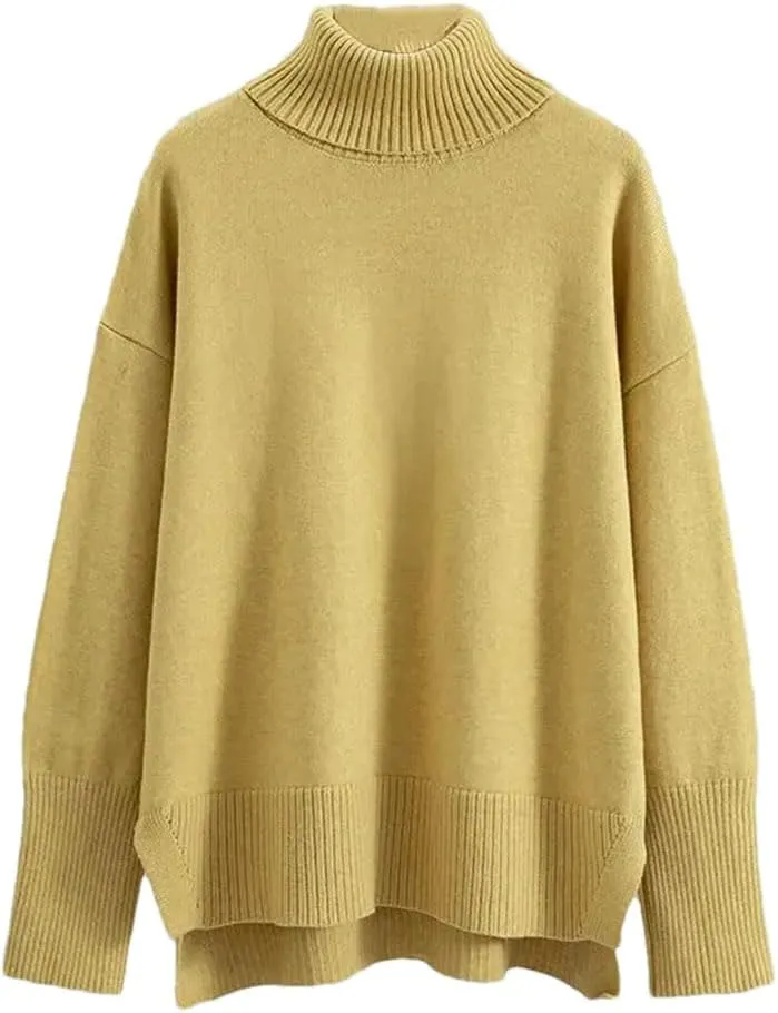 Women's Oversized Cashmere Turtleneck Sweater Chic Loose Fit Knit Pullover Thick Warm Casual Top