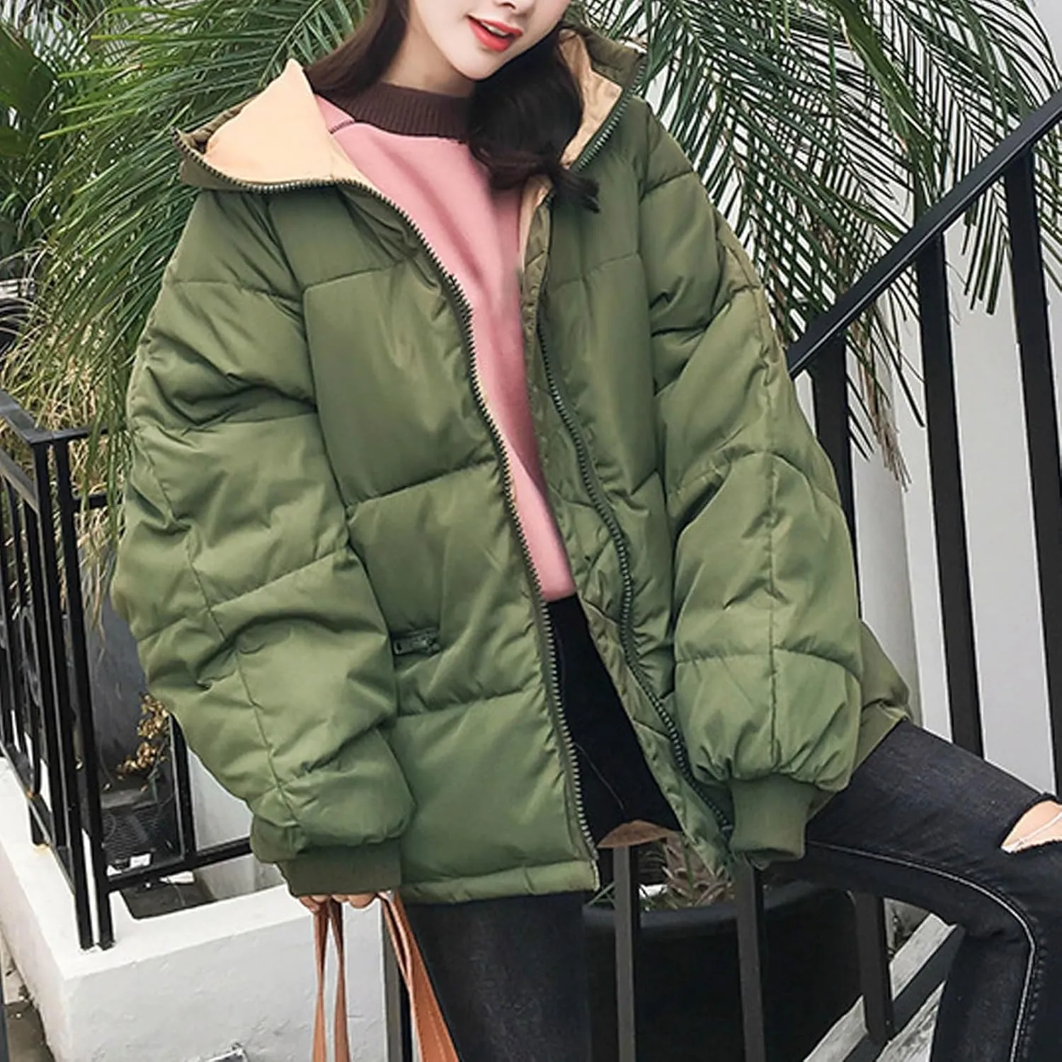 Women's Puffer Jackets Casual Winter Full Zip up Down Coats Oversized Quilted Jacket Warm Outerwear with Pockets
