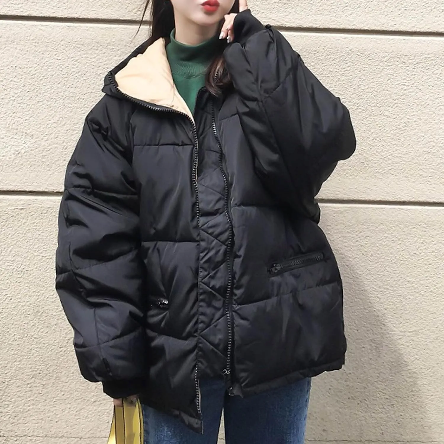 Women's Puffer Jackets Casual Winter Full Zip up Down Coats Oversized Quilted Jacket Warm Outerwear with Pockets