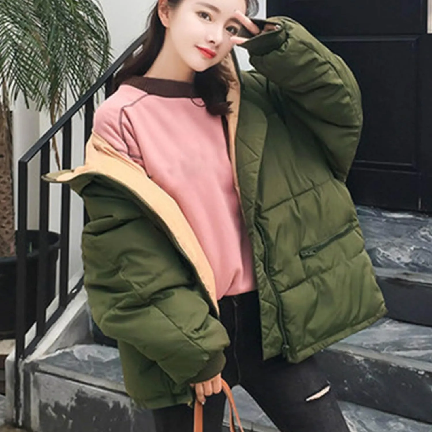 Women's Puffer Jackets Casual Winter Full Zip up Down Coats Oversized Quilted Jacket Warm Outerwear with Pockets