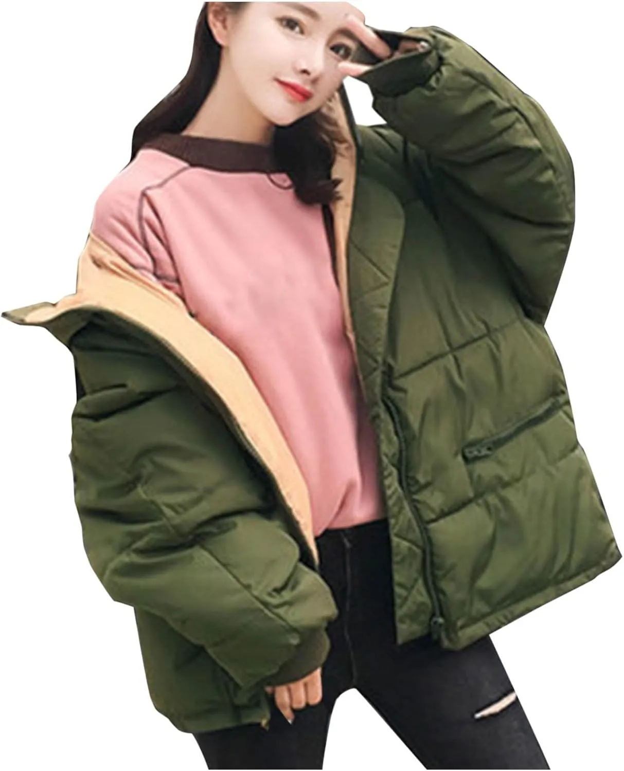 Women's Puffer Jackets Casual Winter Full Zip up Down Coats Oversized Quilted Jacket Warm Outerwear with Pockets