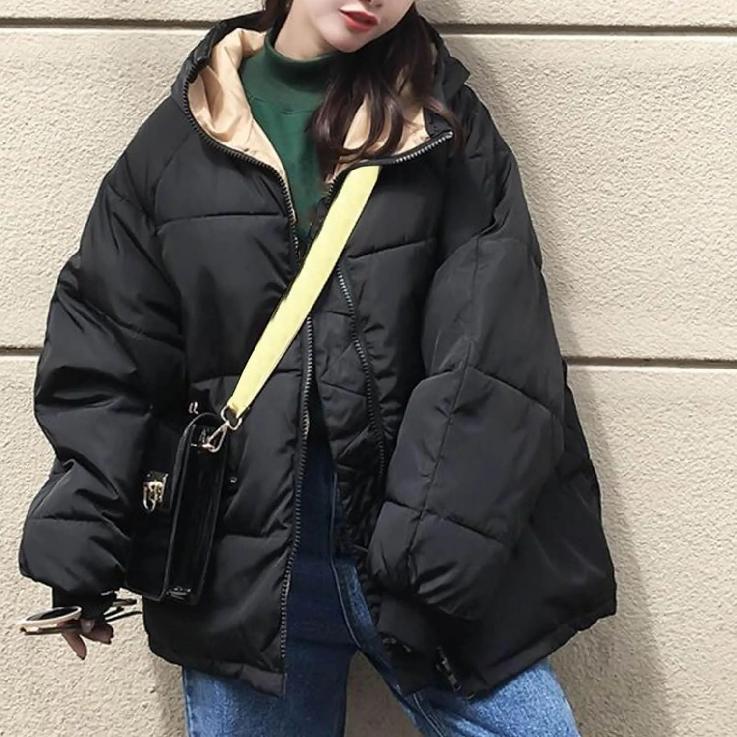 Women's Puffer Jackets Casual Winter Full Zip up Down Coats Oversized Quilted Jacket Warm Outerwear with Pockets