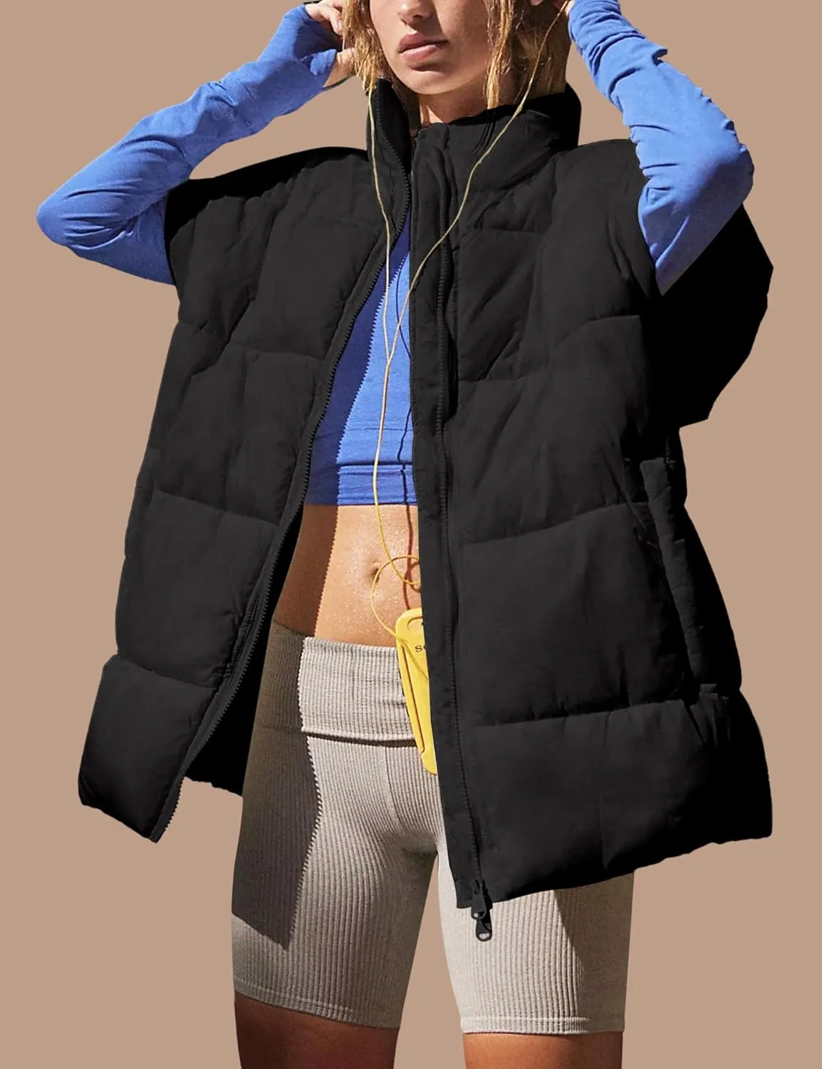 Womens Quilted Puffer Vest Sleeveless Zip up Jacket Stand Collar Padded Gilet Coat with Pockets