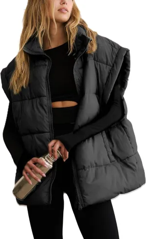 Womens Quilted Puffer Vest Sleeveless Zip up Jacket Stand Collar Padded Gilet Coat with Pockets
