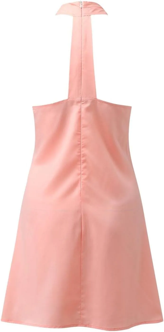 Womens Sexy Criss Cross Wrap Front Bodycon Halter Neck Midi Dress Summer Beach Tback Party Club Sleeveless Mini Dress