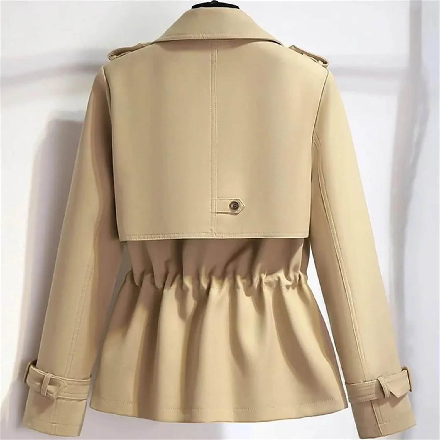 Women's Short Trench Coat – Drawstring Casual Jacket Spring Double-Breasted With Lining Office Outerwear For Ladies