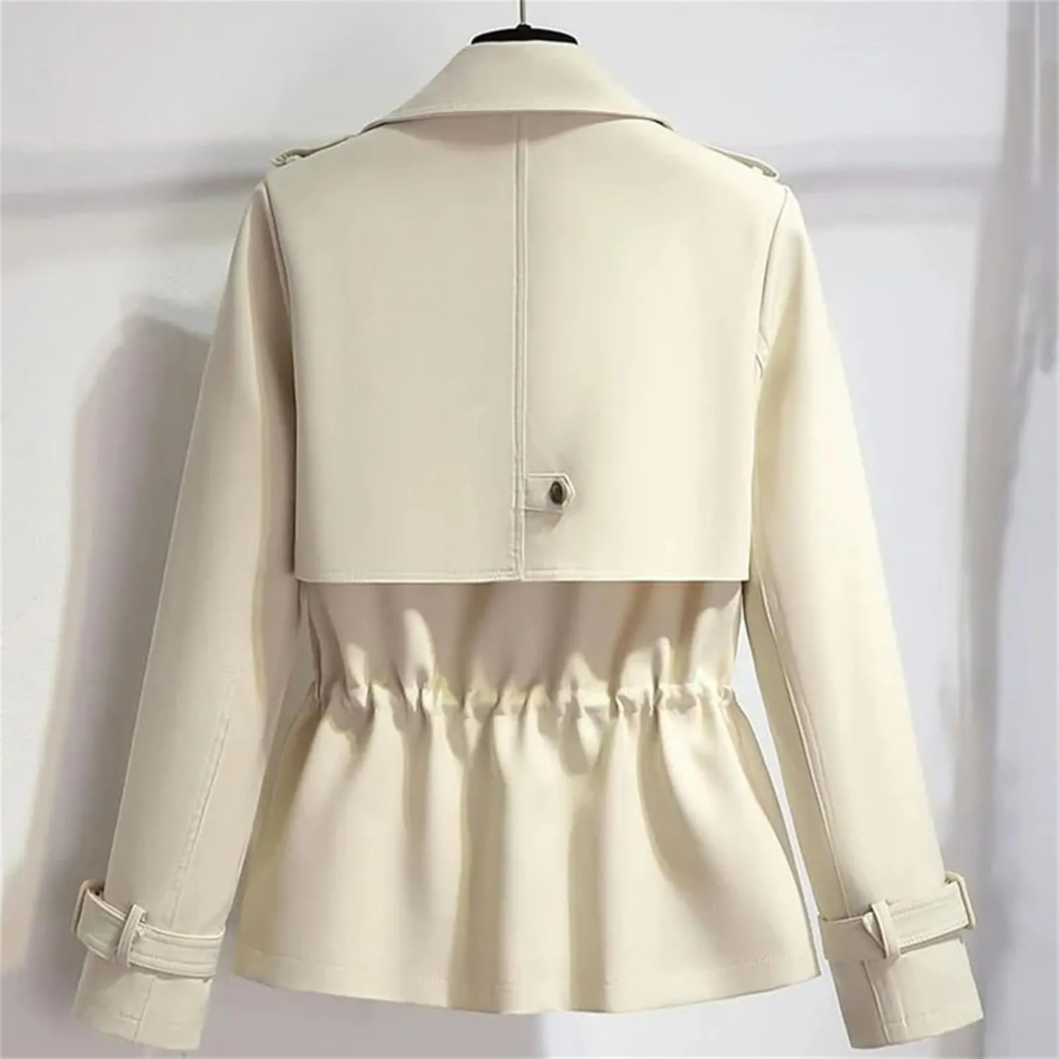 Women's Short Trench Coat – Drawstring Casual Jacket Spring Double-Breasted With Lining Office Outerwear For Ladies