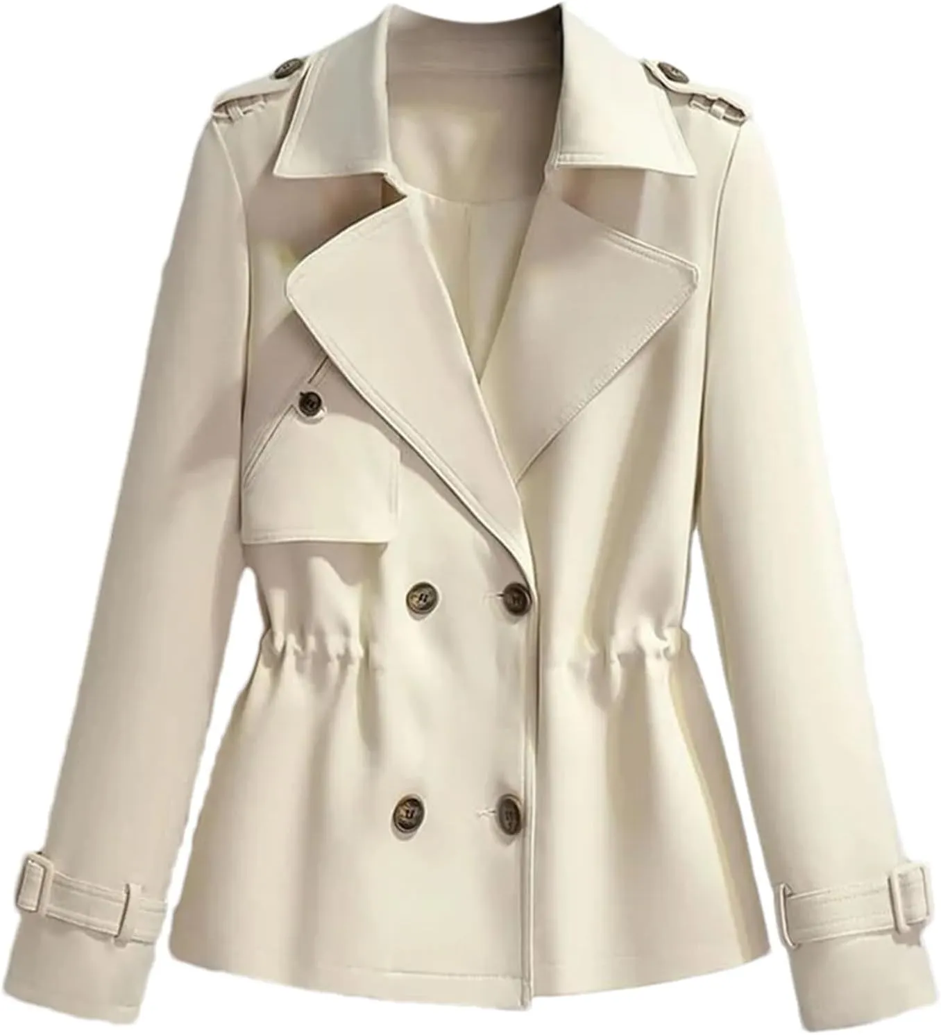 Women's Short Trench Coat – Drawstring Casual Jacket Spring Double-Breasted With Lining Office Outerwear For Ladies