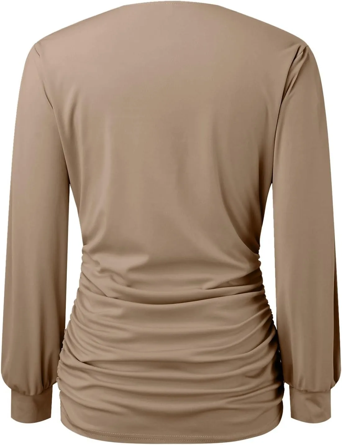 Womens Slim Fit Lantern Long Sleeve Shirts Deep V Neck Ruched Empire Waist Work Tops Formal Solid Blouse with Belt