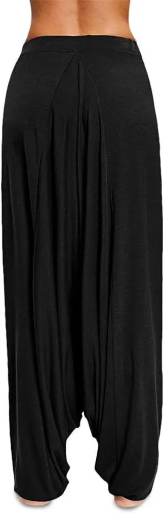 Womens Solid Color Drop Crotch Harem Pants Drawstring Loose Fit Aladdin Hippie Palazzo Lounge Elephant Boho Pants