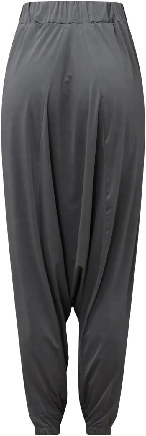 Womens Solid Color Drop Crotch Harem Pants Drawstring Loose Fit Aladdin Hippie Palazzo Lounge Elephant Boho Pants