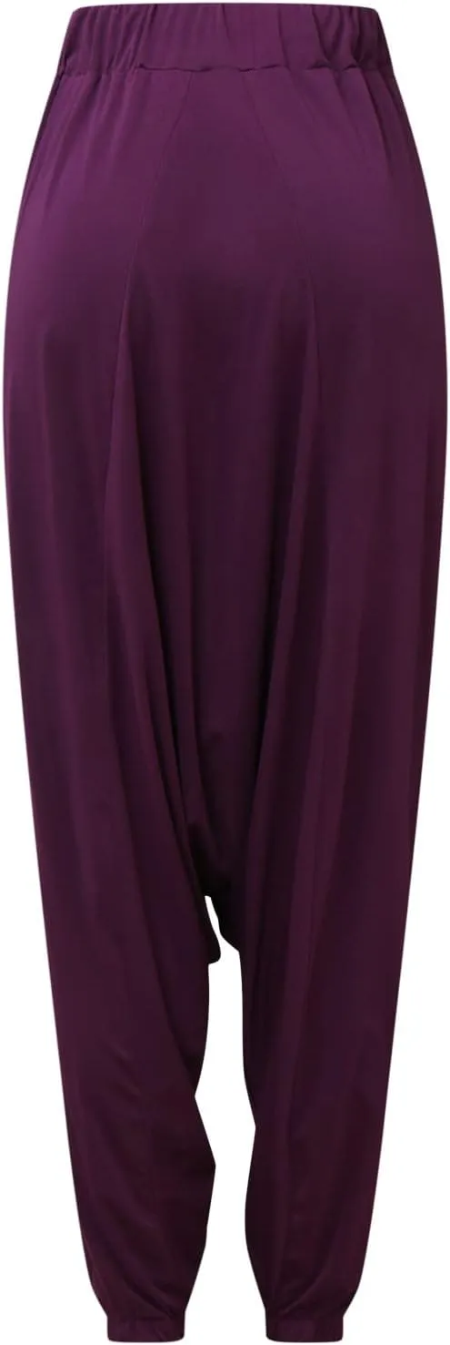Womens Solid Color Drop Crotch Harem Pants Drawstring Loose Fit Aladdin Hippie Palazzo Lounge Elephant Boho Pants