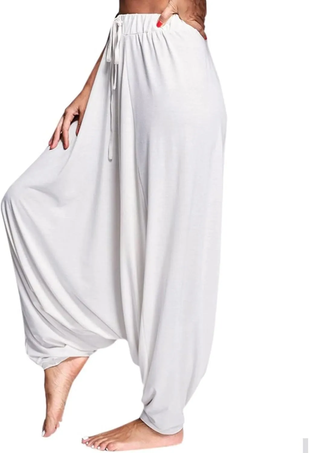 Womens Solid Color Drop Crotch Harem Pants Drawstring Loose Fit Aladdin Hippie Palazzo Lounge Elephant Boho Pants