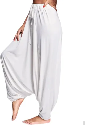 Womens Solid Color Drop Crotch Harem Pants Drawstring Loose Fit Aladdin Hippie Palazzo Lounge Elephant Boho Pants